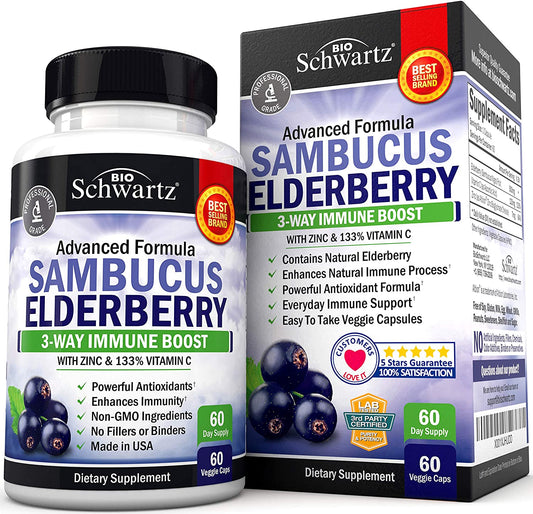 BioSchwartz Advanced Formula Sambucus Elderberry 3 Way Immune Boost - 60 Capsules NO BOX