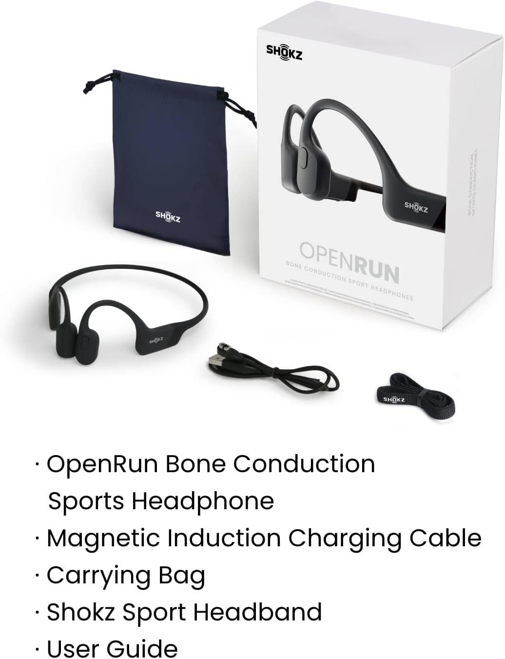 Shokz Open Run Bone Conduction Sport Headphones, Black