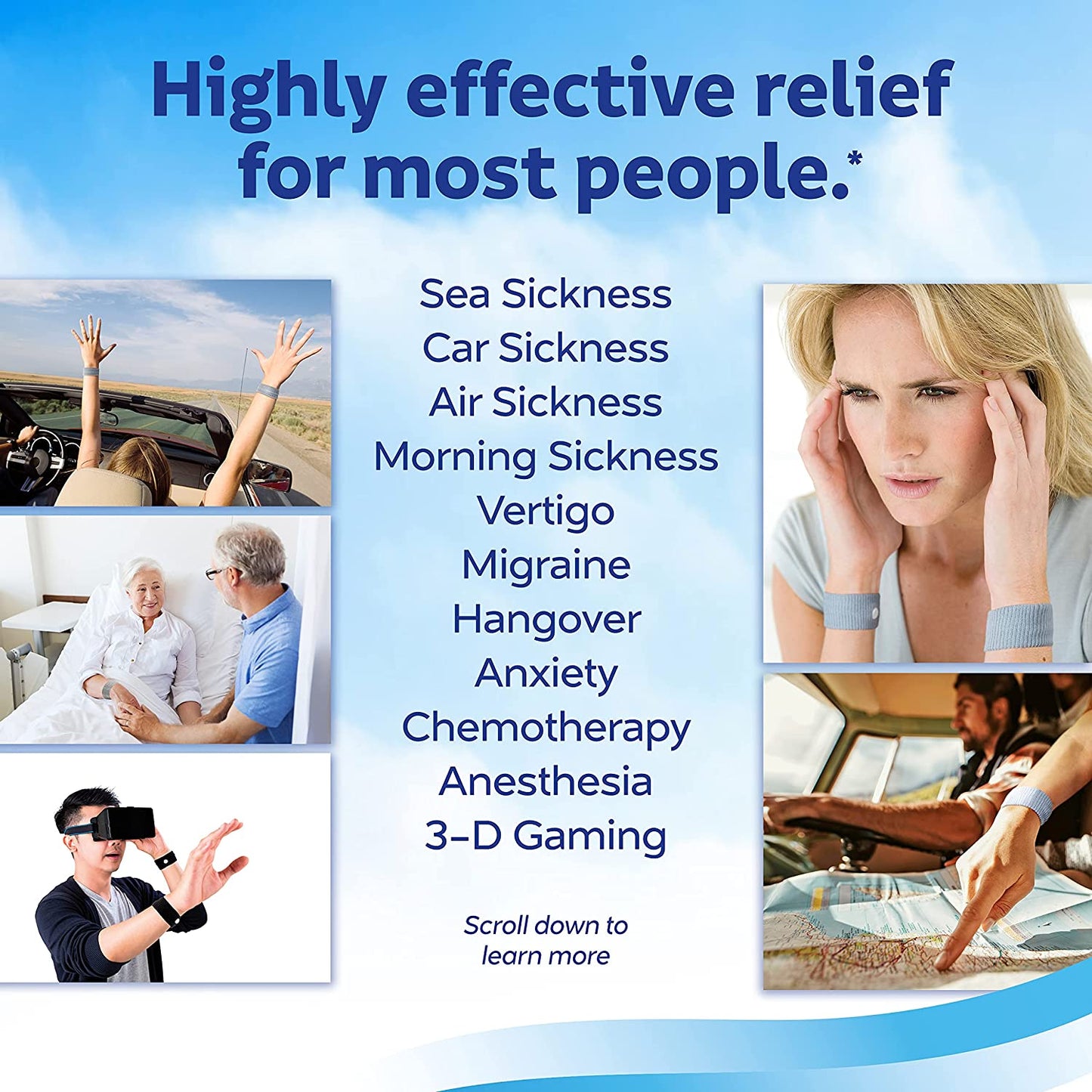 Sea Band Anti Nausea Acupressure Wristband for Motion or Morning Sickness Adult 1 Pair PACKAGING MAY VARY