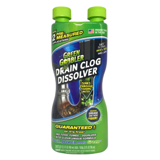Green Gobbler Drain Clog Dissolver 2 Pre-Measured Applications, 31 oz / 916 ml