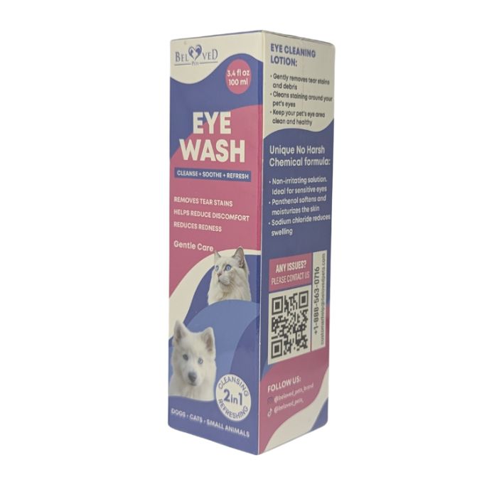Beloved Pets Eye Wash Removes Tear Stains Cat & Dog, 100 ml / 3.4 fl oz
