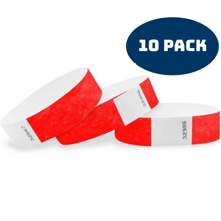 WristCo Neon 3/4" Tyvek Paper Wristbands For Events - 10 Pack
