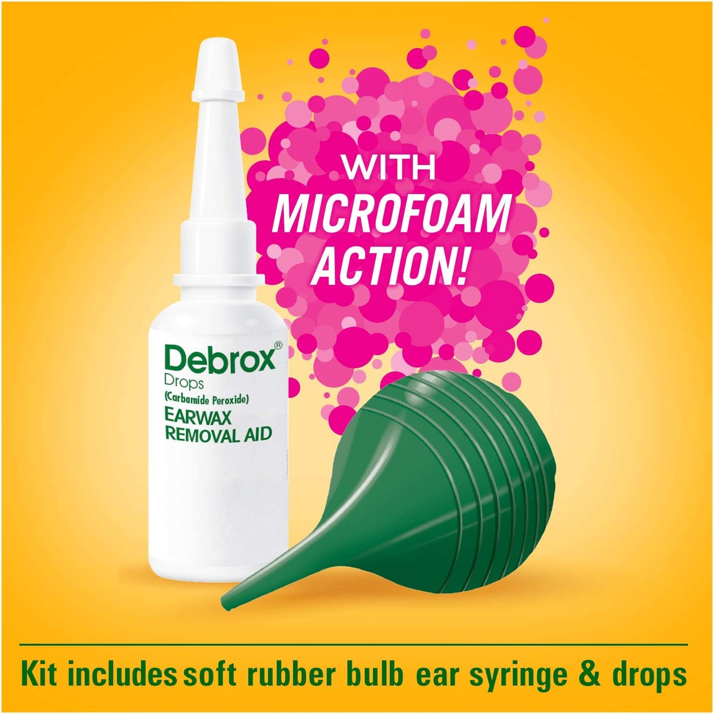Debrox Earwax Removal Kit With Soft Rubber Bulb Ear Syringe And Drops 0.5 Fl Oz (15ml)