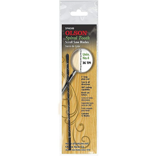 Olson Spiral Tooth Scroll Saw Blade Universal No. 4 5" Long Plain End, 12 Blades (SP46500)