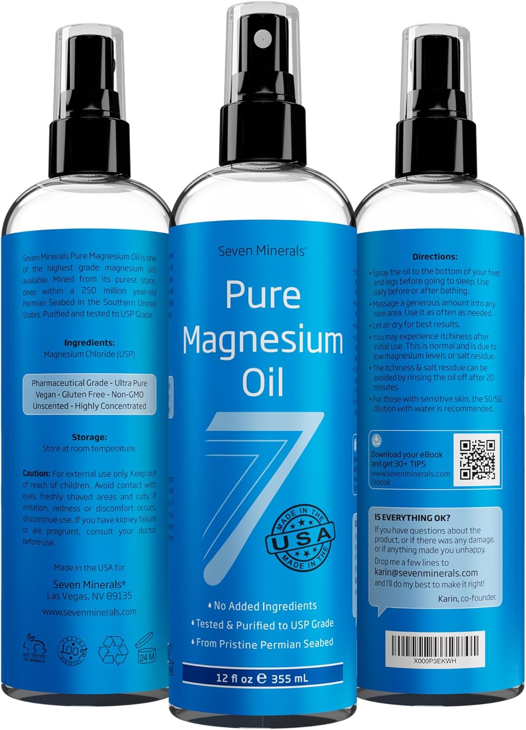Seven Minerals Pure Magnesium Oil Spray 12 fl oz / 355ml