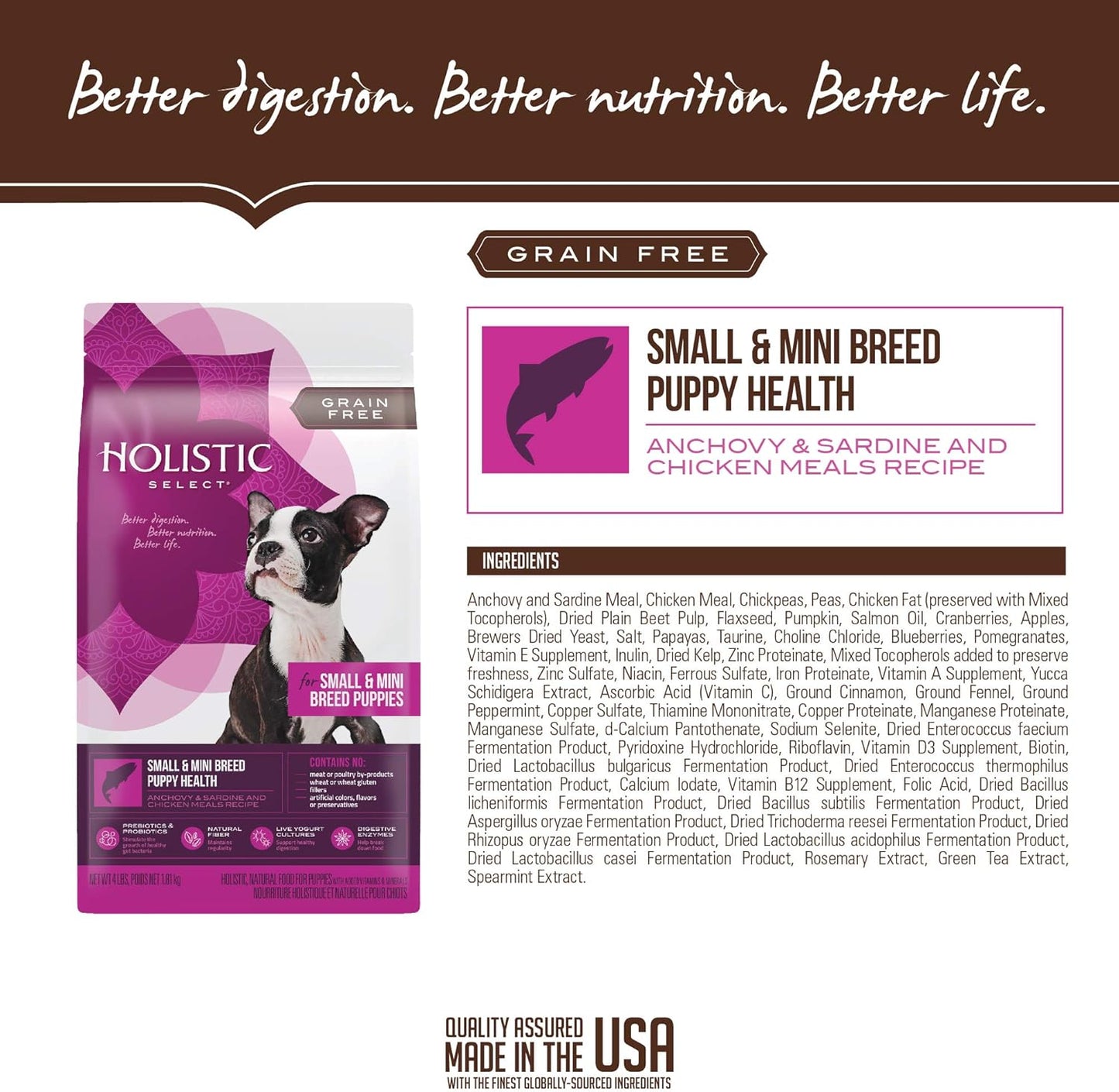 Holistic Select Dry Dog Food For Small & Mini Breed Puppies 1.81kg (4 lbs)
