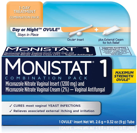 Monistat Maximum Strength Ovule Insert + External Cream For Itch Relief 2.6g + 0.32 Oz (Combination Pack)