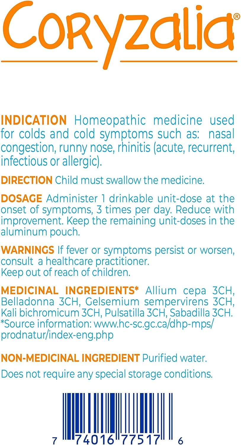 Boiron Coryzalia 30 Sterile & Drinkable Unit-Dose 30 x 1 ml (For 1 Month to 11 Years)