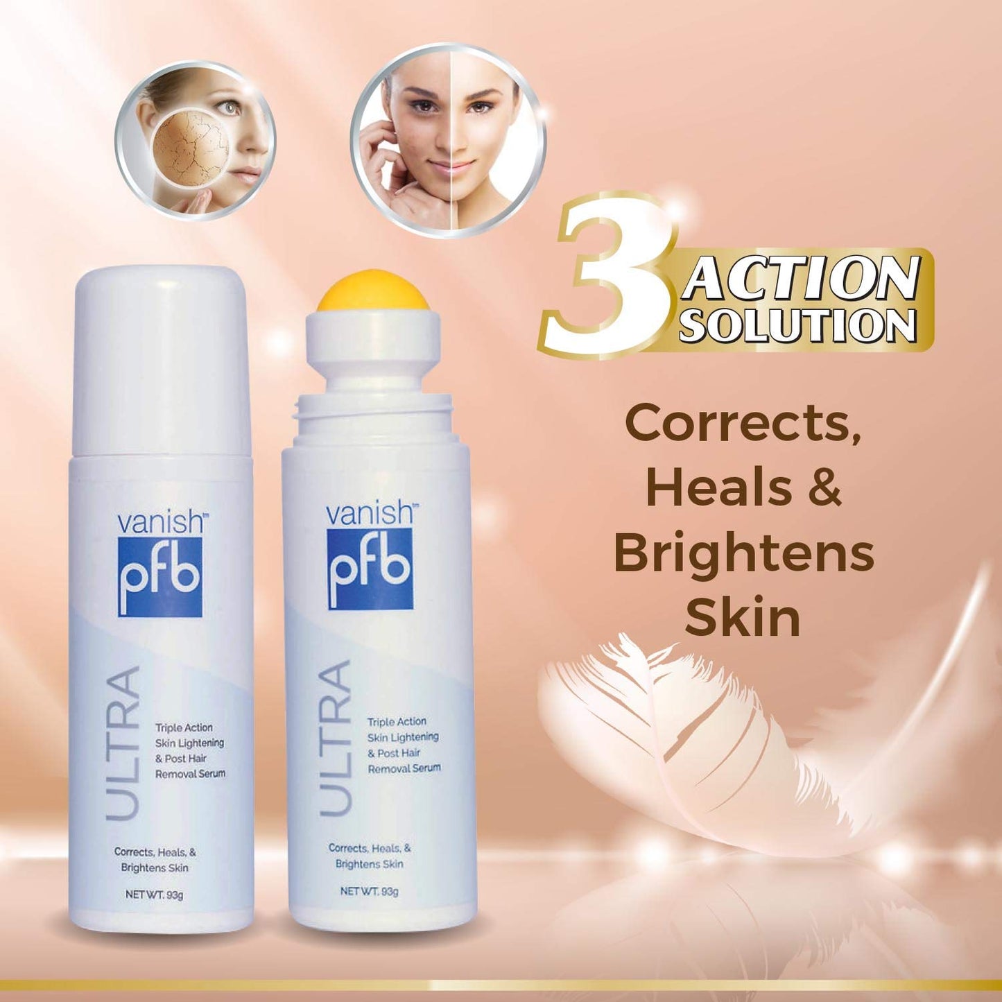 PFB Vanish Ultra Triple Action Skin Lightening And Post Hair Removal Roll-On Serum 93g