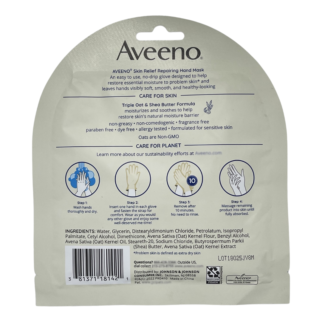 Aveeno Skin Relief Hand Mask, 2 Single-Use Gloves, 1 Pair