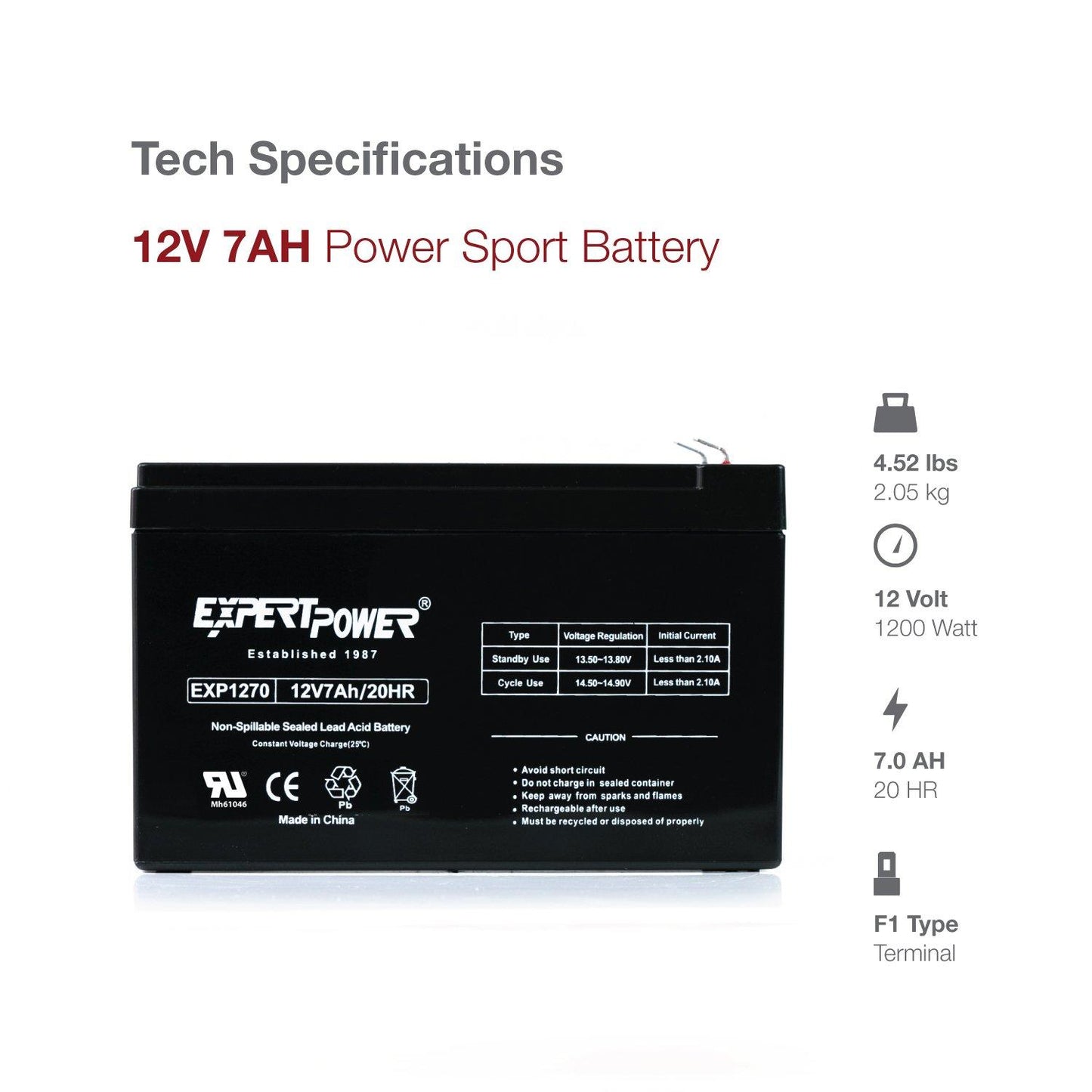 ExpertPower 12V 7 Amp EXP1270 Rechargeable Lead Acid Battery