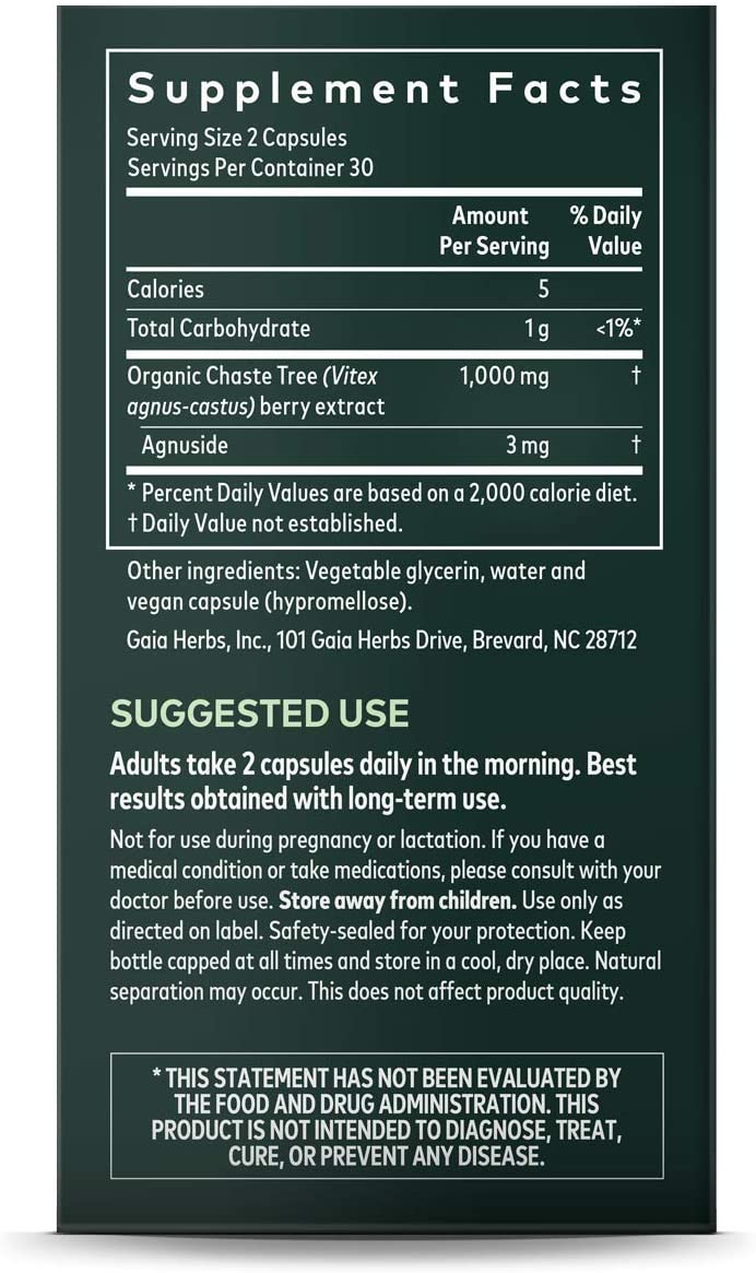 Gaia Herbs Vitex Berry Single Herb Extract For Women, 60 Herbal Supplement