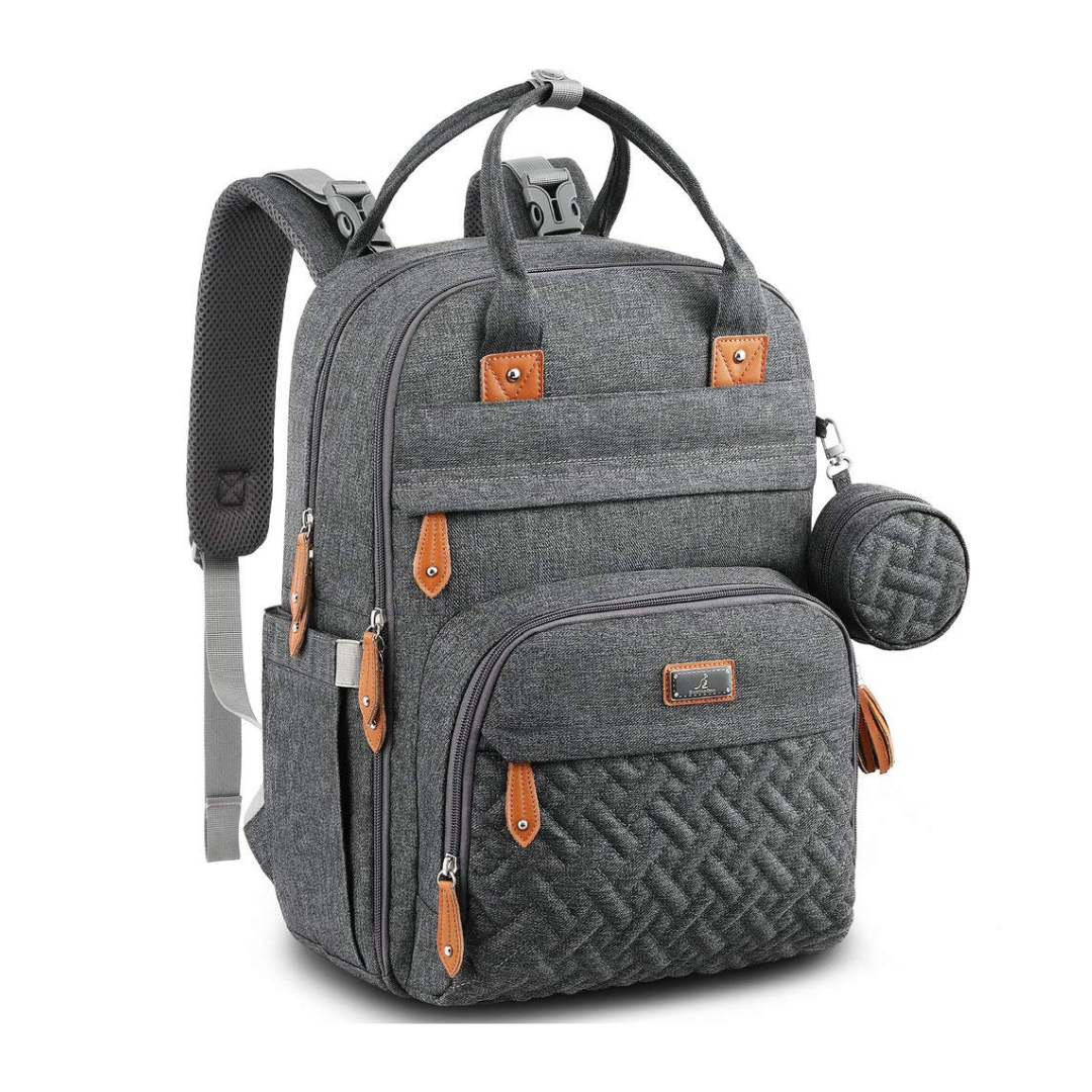BabbleRoo Diaper Bag Backpack - Multi function Waterproof, Unisex (Dark Gray)