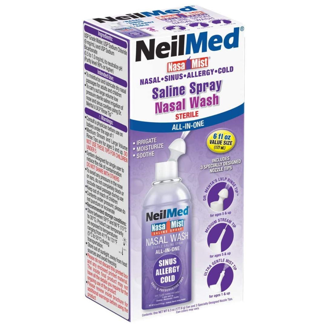 NeilMed NasaMist Saline Spray Nasal Wash Sterile Saline Spray All-in-One 6.3 Fl Oz