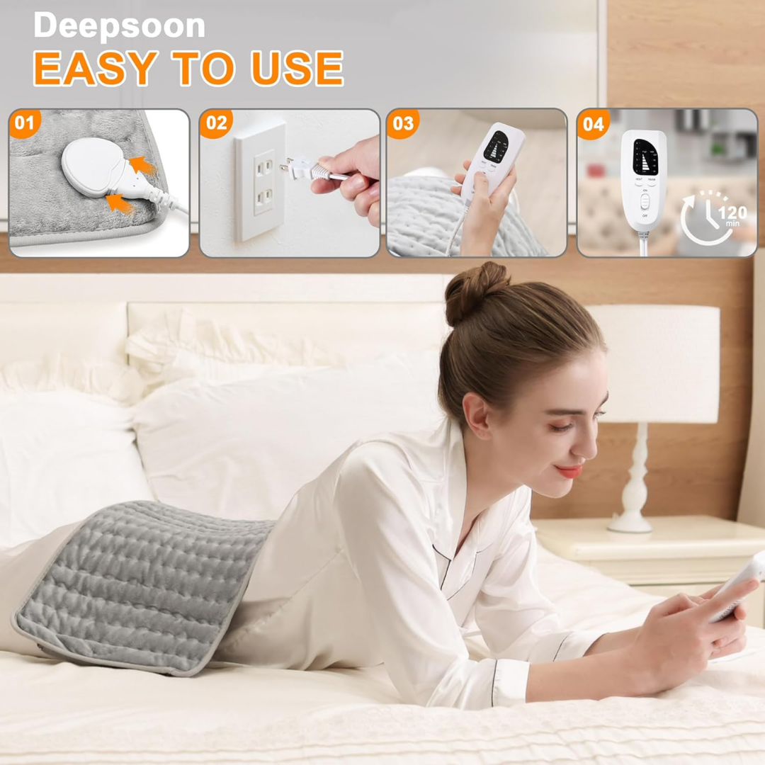 Deepsoon Electric Heating Pad for Body Comfort 24x12 Inch, Light Gray