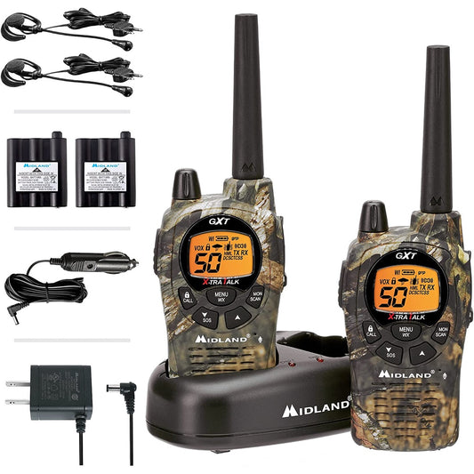 Midland GXT Pro Series GXT1050VP4 50 Channel Long Range Walkie Talkie, Black/Mossy Oak Camo, 2 Pack