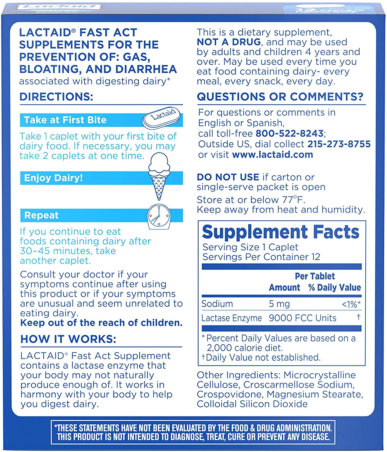 Lactaid Fast Act Lactase Enzyme Supplement - 12 Caplets