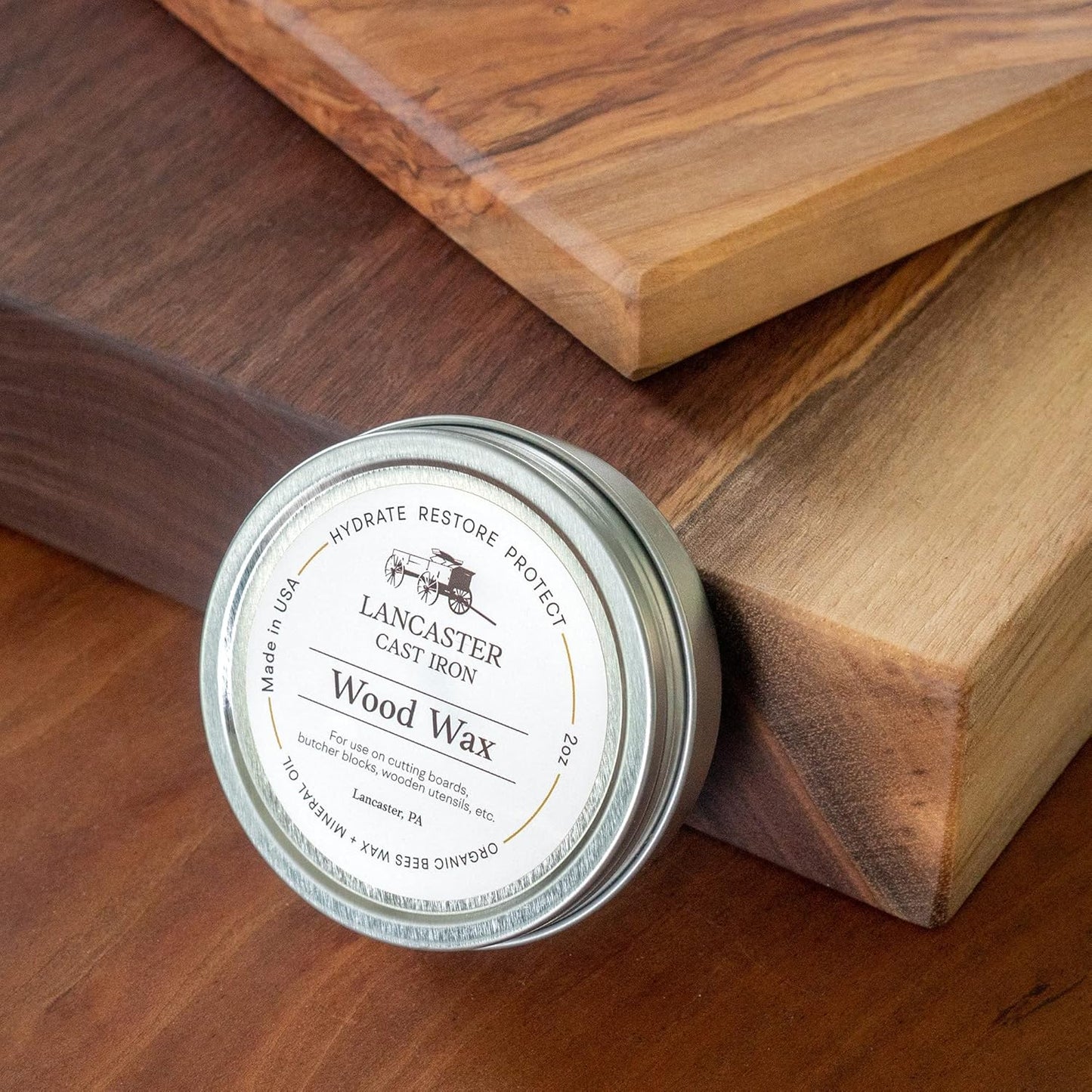 Lancaster Cast Iron Wood Wax for Cutting Boards, Blocks and Wooden Utensils, 2 oz.