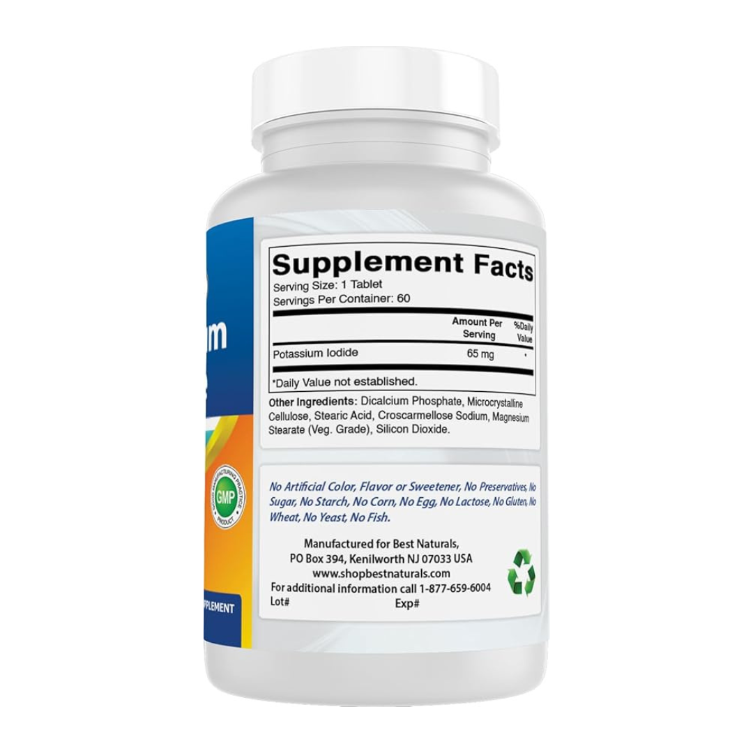 Best Naturals Potassium Iodide Short-Term Use Dietary Supplement 65mg, 60 Tablets