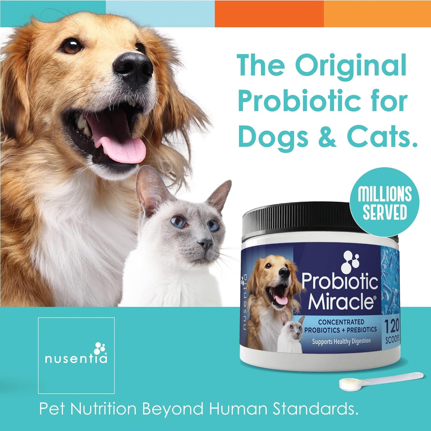 Nusentia Probiotic Miracle Immune System & Gut Support fo Cat & Dogs 120 Scoops