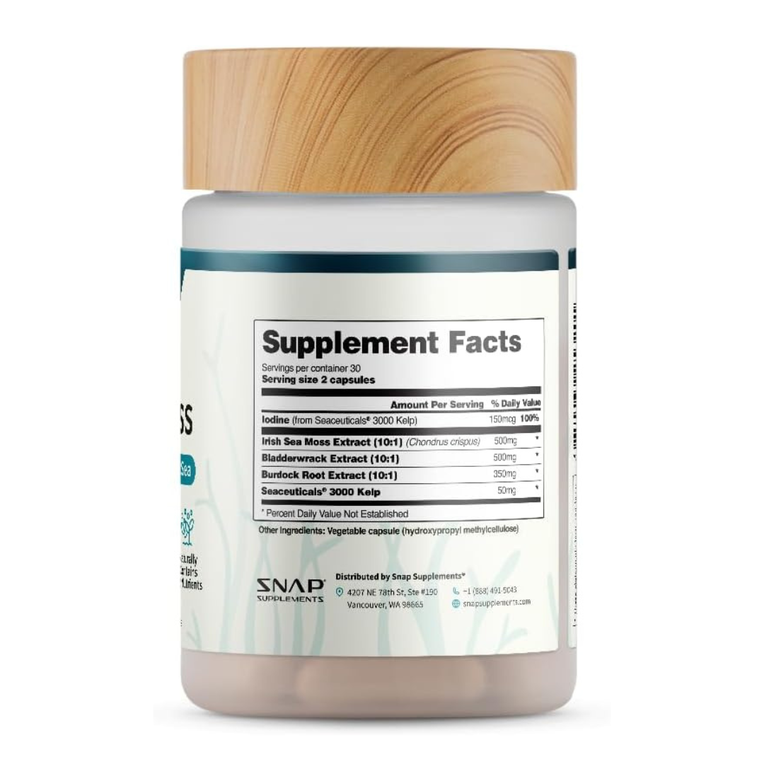 SNAP Irish Sea Moss Superfood Bladderwrack, Burdock Root Extract Dietary Supplements 60 Capsules