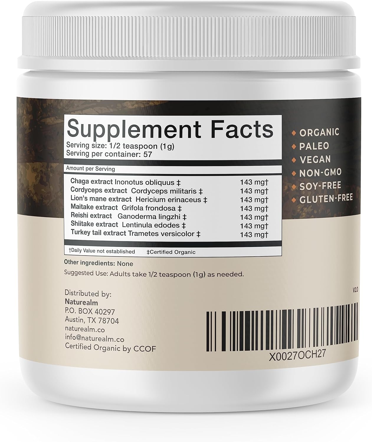 Naturealm Sacred 7 Mushroom Extract Powder 2 oz / 57g