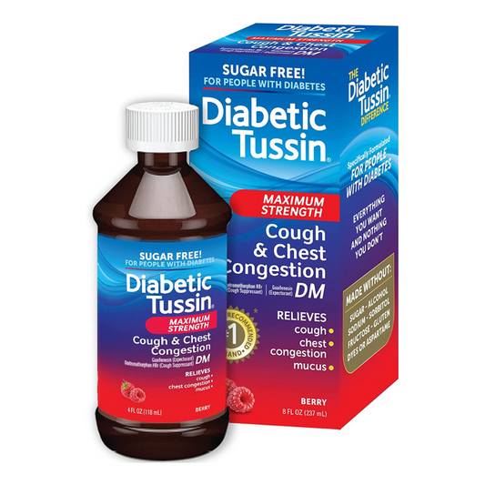 Diabetic Tussin Maximum Strength Cough & Chest Congestion Berry Flavor (Sugar Free) 8 Fl Oz / 237 ml