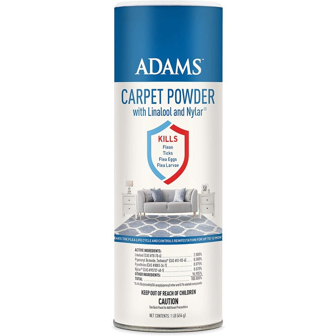 Adams Carpet Powder wih Linalool and Nylar Kills Fleas and Ticks 1 lb (454 g)