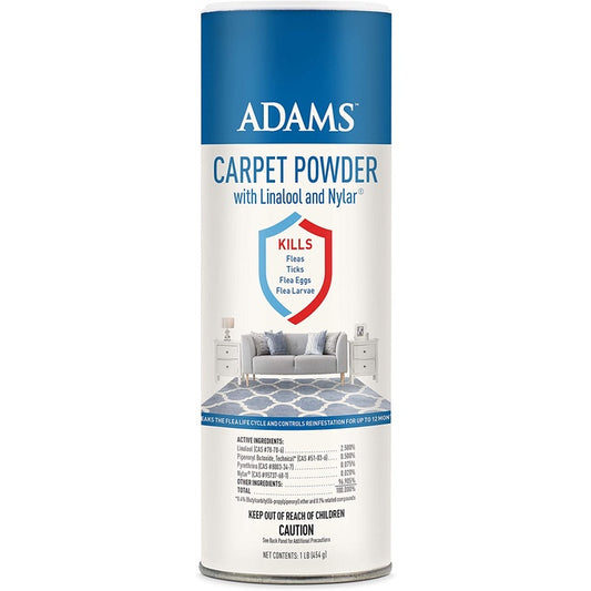 Adams Carpet Powder wih Linalool and Nylar Kills Fleas and Ticks 1 lb (454 g)
