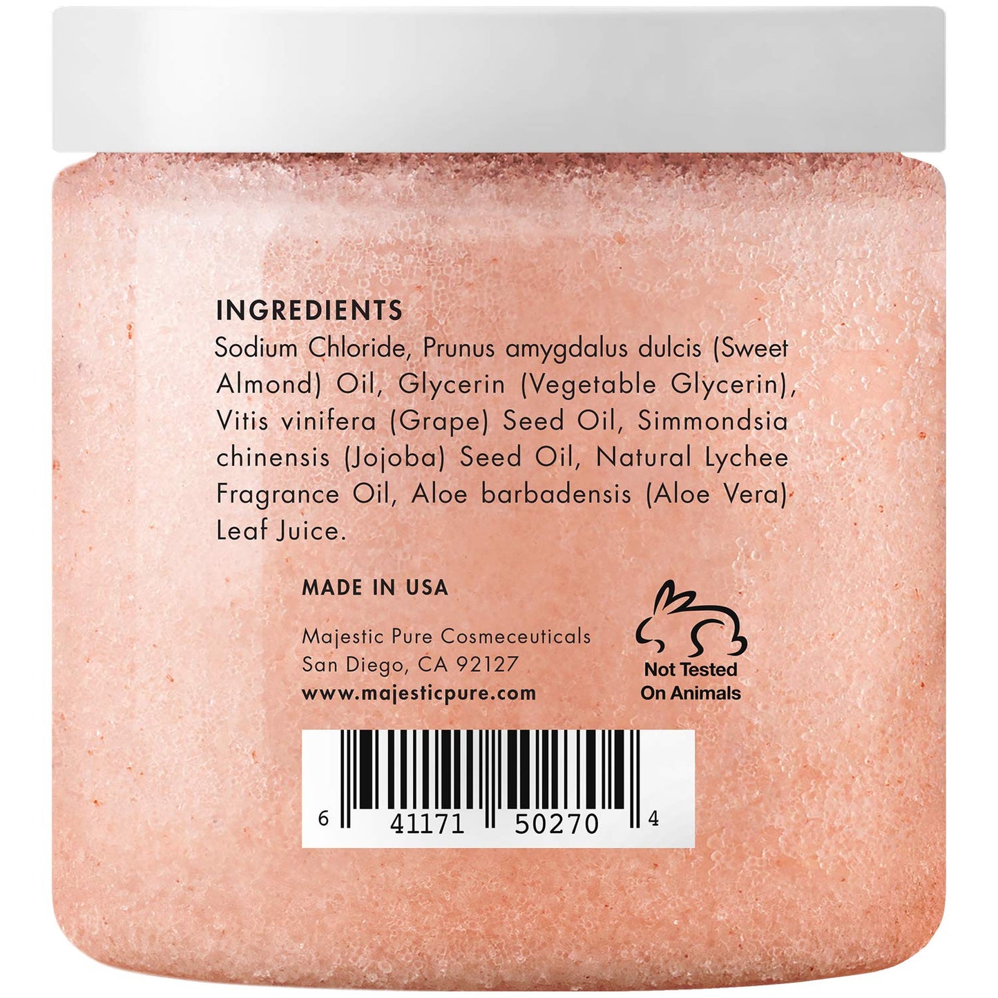 Majestic Pure 100% Pure & Natural Himalayan Salt Scrub with Lychee Fruit Essential Oil & Sweet Almond Oil, 10 oz. / 283g