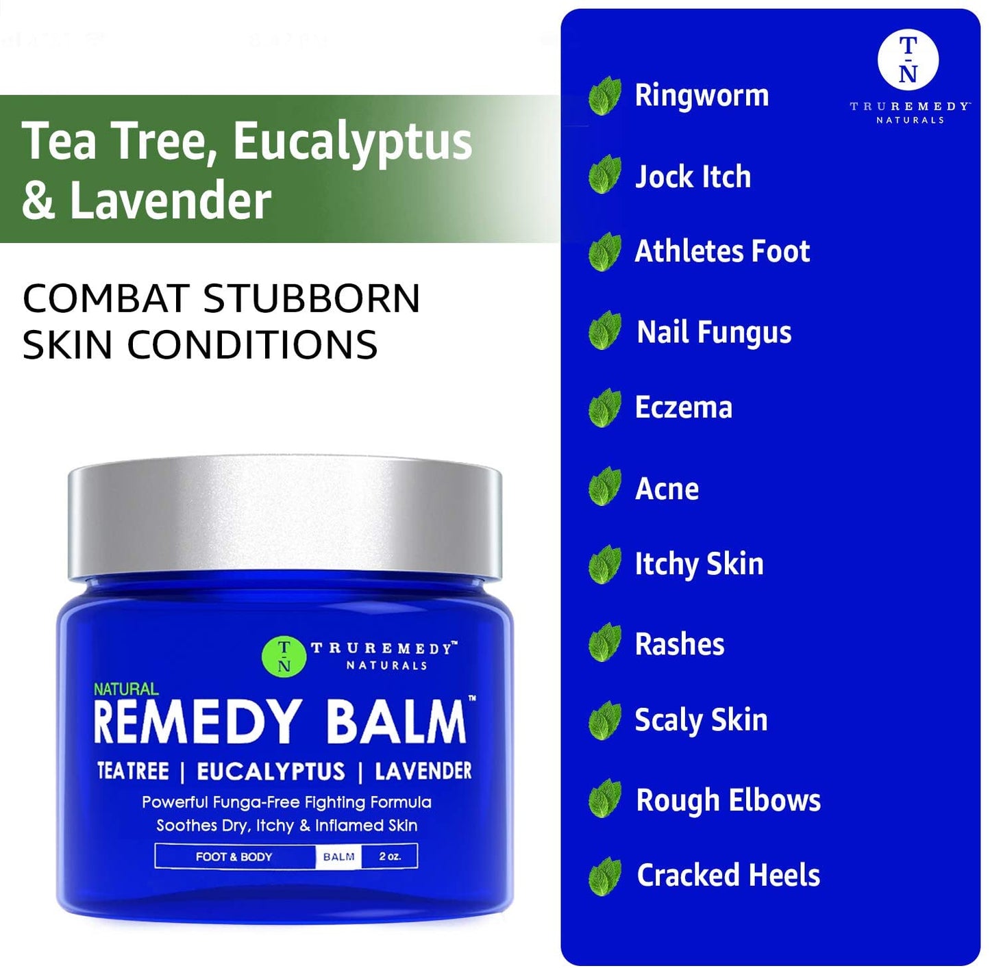 TruRemedy Naturals, Natural Remedy Foot & Body Balm with Tea Tree, Lavender & Eucalyptus, 2 oz.
