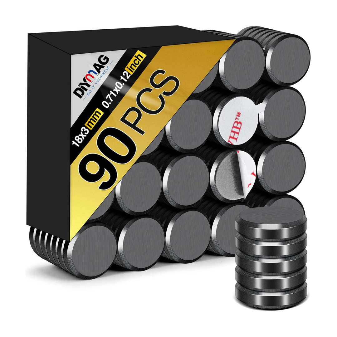DIYMAG Ceramic Industrial Magnets with Double-sided Adhesive, 90 Pcs