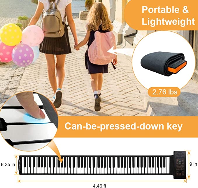 88 Keys Roll Up Piano with Pedal Upgraded Numeric Portable Piano Sticker Keyboard for Kids Beginner
