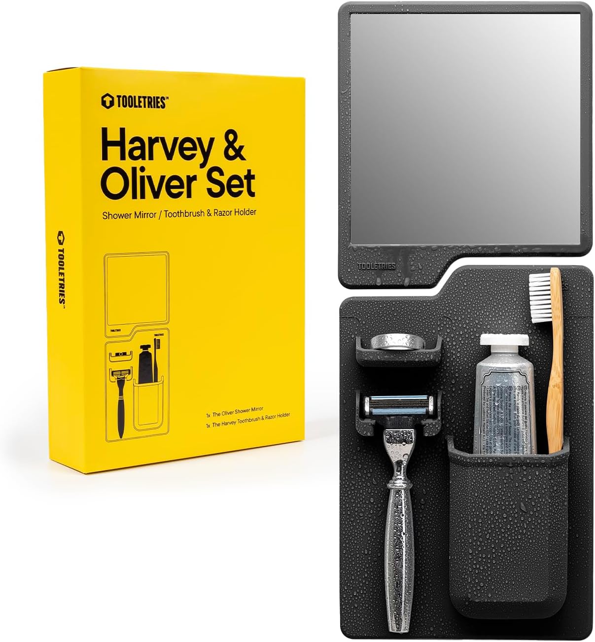 TOOLETRIES Harvey & Oliver Set Shower Mirror & Toothbrush Holder - Charcoal