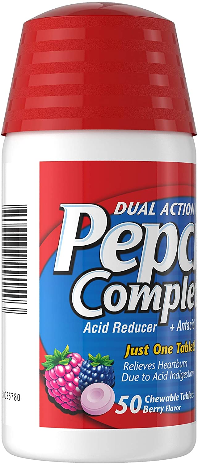 Pepcid Complete Dual Action Acid Reducer + Antacid Berry Flavor, 50 Chewable Tablets