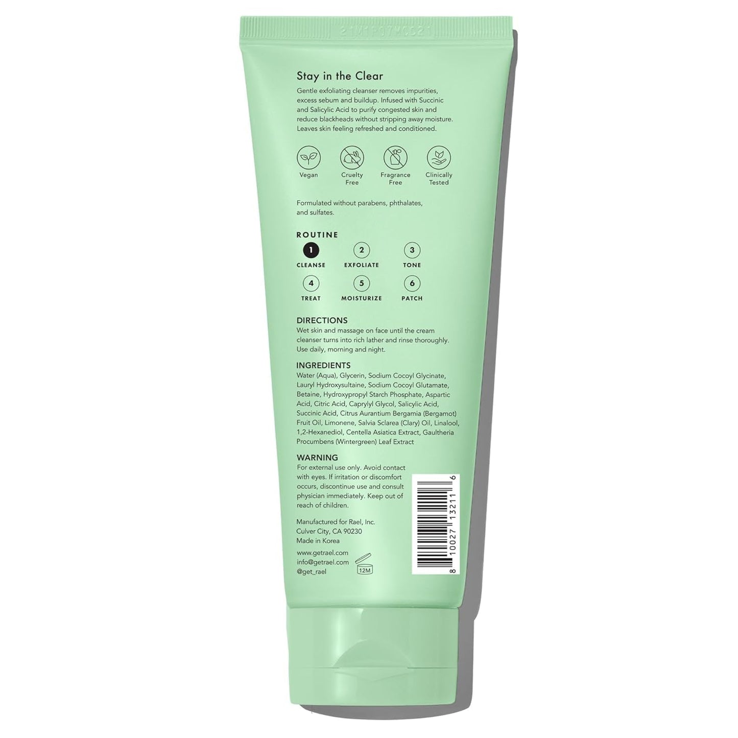 Rael Beauty Miracle Clear Face Exfoliating Cleanser With Succinic , Salicylic And Wintergreen Extract, 150 ml / 5 fl. oz