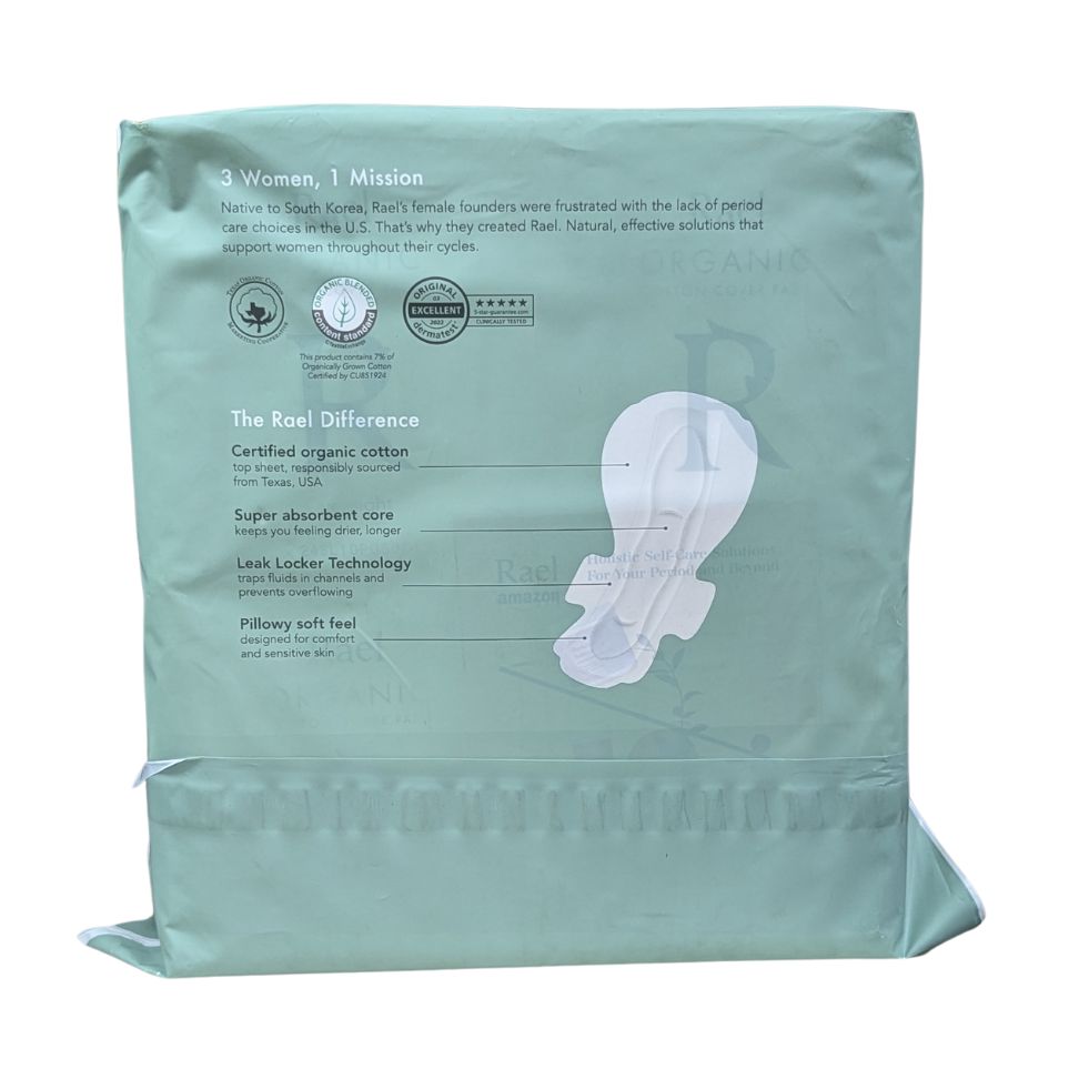 Rael Organic Cotton Cover Pads With Leak Locker Period Pads with Wings, Unscented, Overnight, 40 Pieces