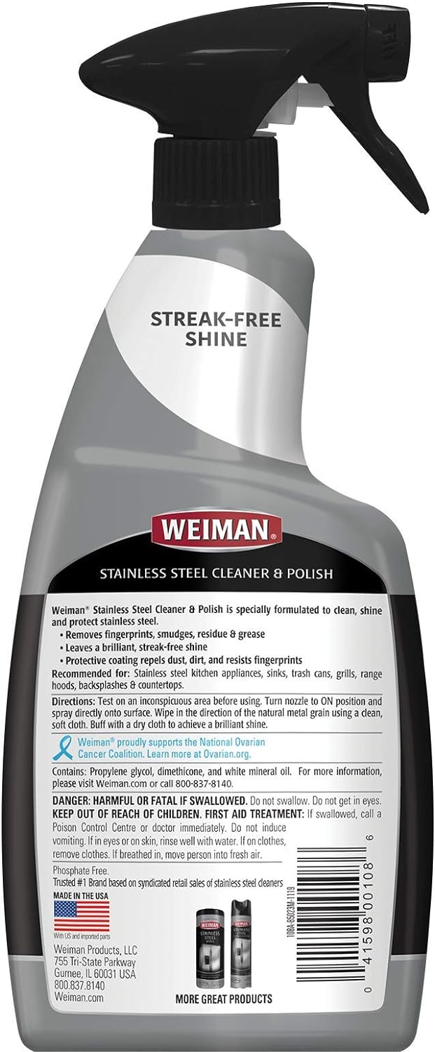 Weiman Stainless Steel Cleaner and Polish Fights Fingerprints With Micofiber Cloth 22 fl oz / 651 mL