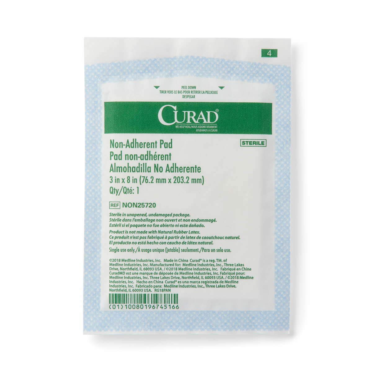 Medline | Curad Sterile Non-Adherent Pad 3" x 8" (76.2 x 203.2 mm) Pack of (50 Pads)