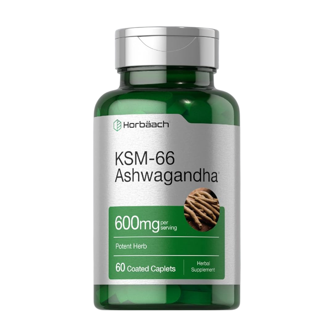 Horbaach KSM-66 Ashwagandha 600mg Potent Herb 60 Coated Caplets