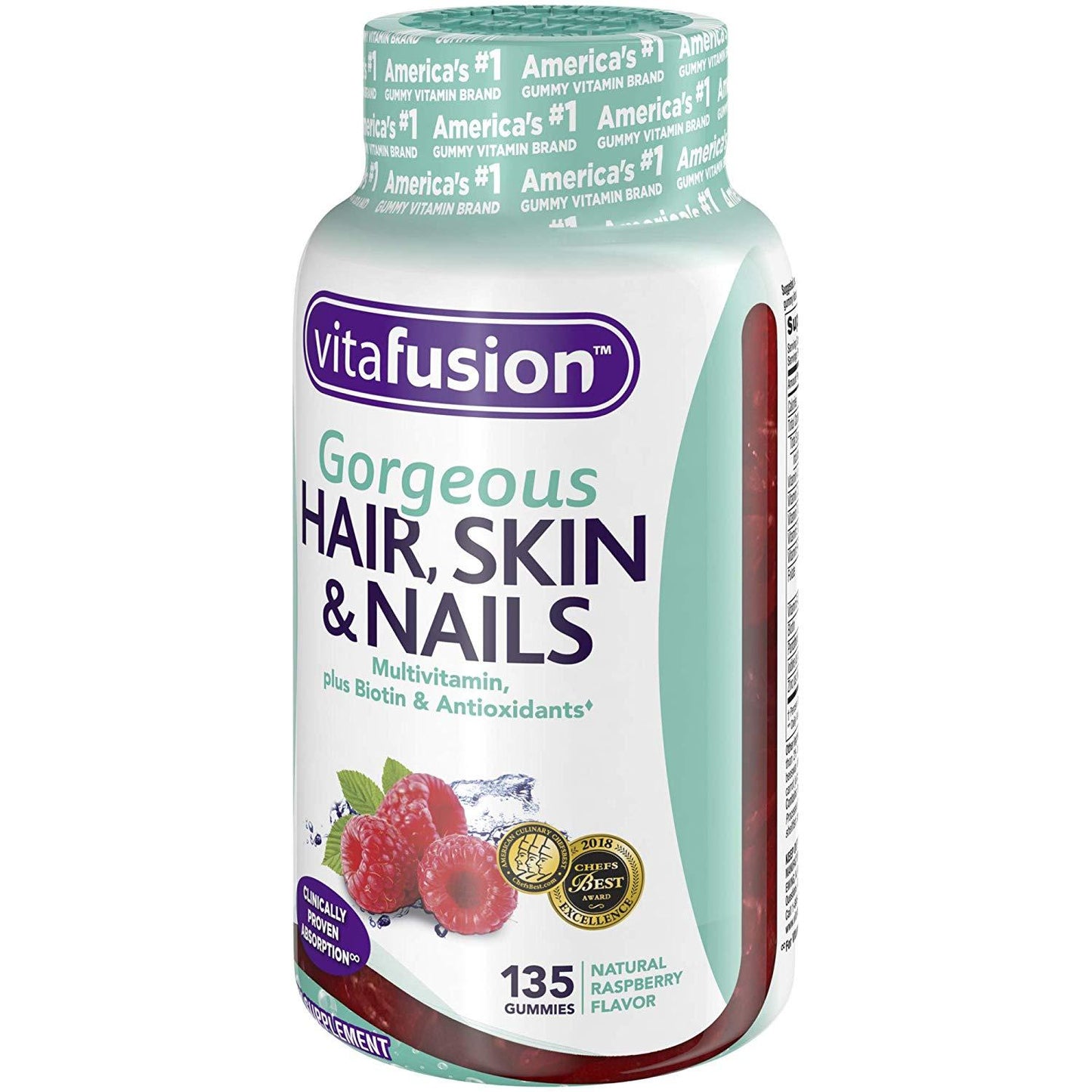 Vitafusion Gorgeous Hair Skin and Nails Multivitamin (135 Gummies Natural Raspberry Flavor)