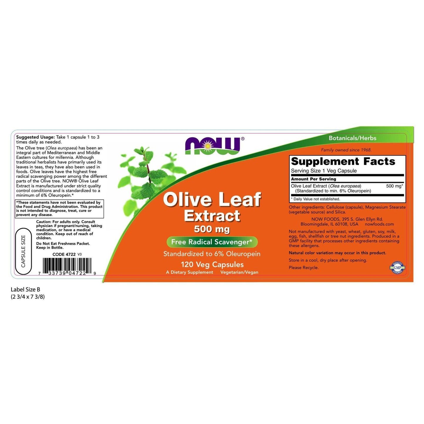 Now Foods, Olive Leaf Extract, 500 mg, 120 Veg Capsules