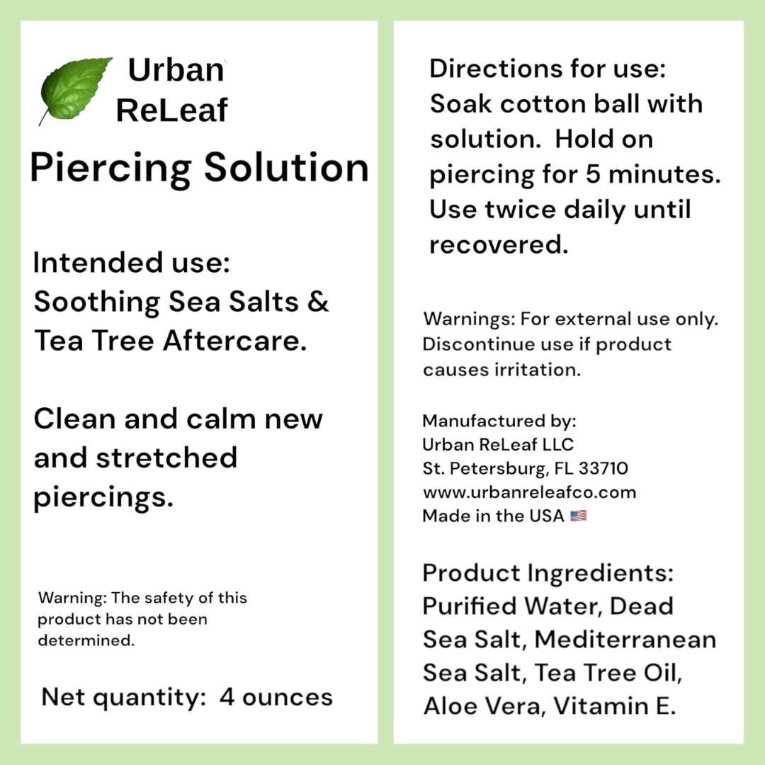 Urban Releaf Piercing Solution Soothing Sea Salt - Tea Tree After Care  4 fl oz