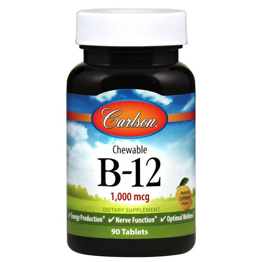 Carlson Chewable Vitamin B-12 1000 mg 90 Tablets Energy Production & Nerve Function, Optimal Wellness