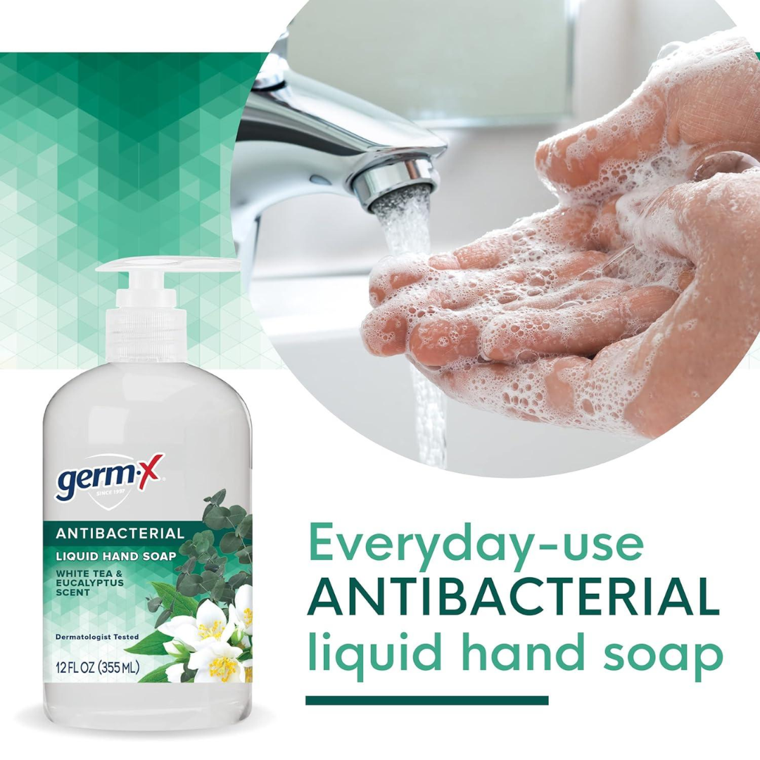 Germ-X Antibacterial Liquid Hand Soap White Tea & Eucalyptus Scent, 12 oz / 355 ml