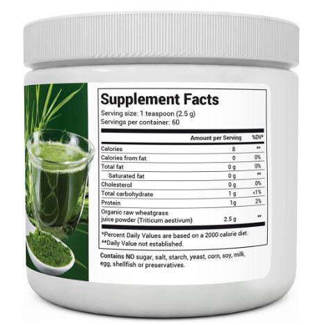 Dr. Berg's Wheat Grass Juice Powder 60 Servings, 5.3 oz (Solo Pack)