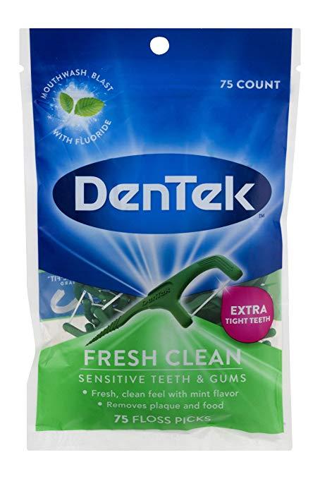 DenTek Fresh Clean Floss Picks, Silky Comfort Floss to Remove Plaque & Food, 75 Picks (PACKAGING MAY VARY)