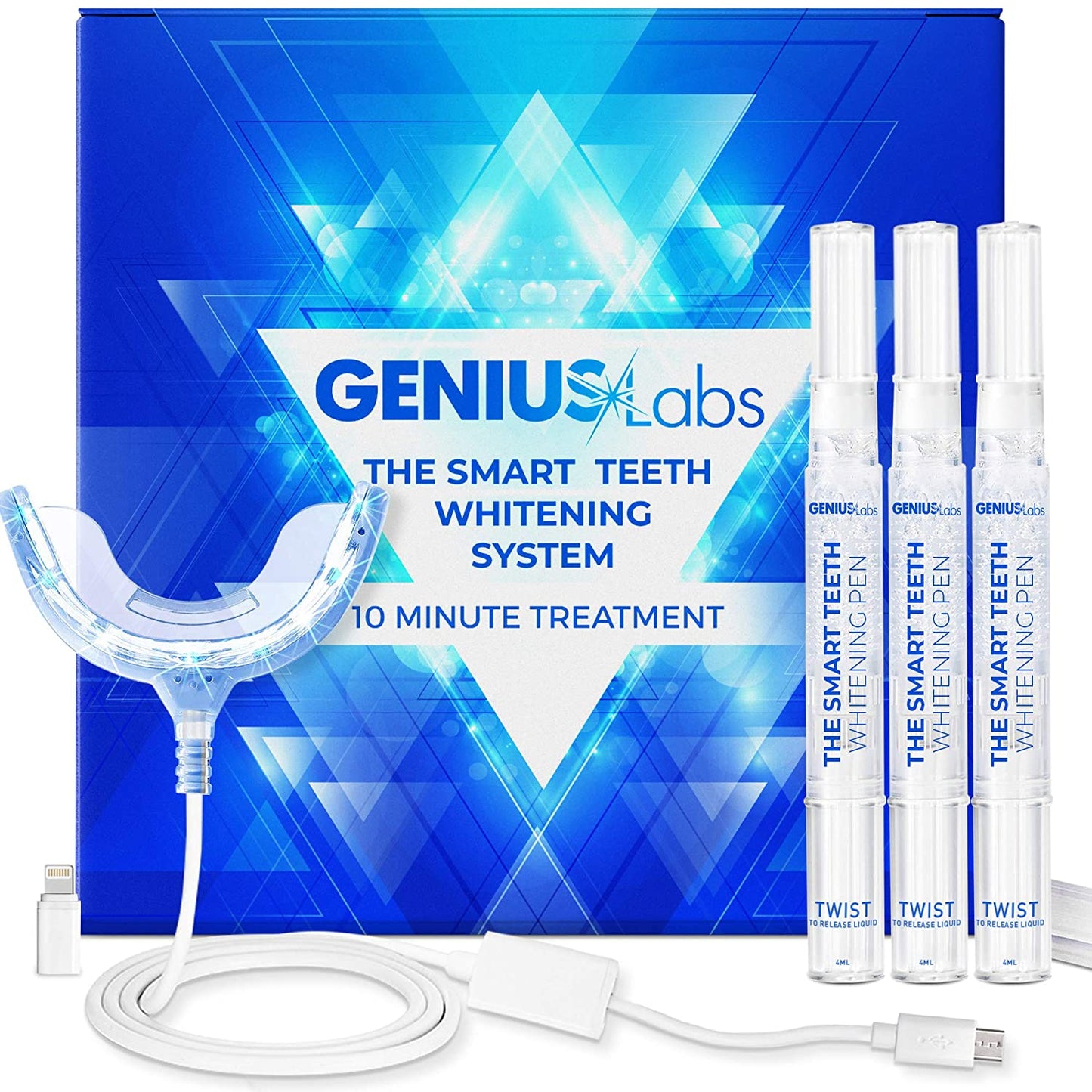 GENIUSLabs Teeth Whitening Kit, 16X LED Professional light for Whiter Teeth, 10 minute treatment