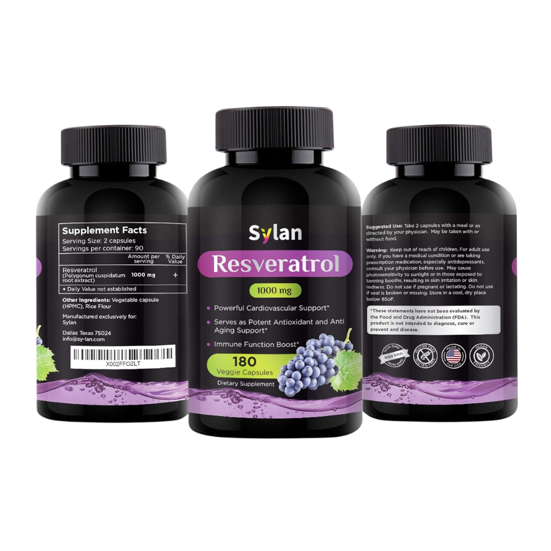 Sylan Resveratrol 1000mg Supplement 180 Capsules For Immune Boost