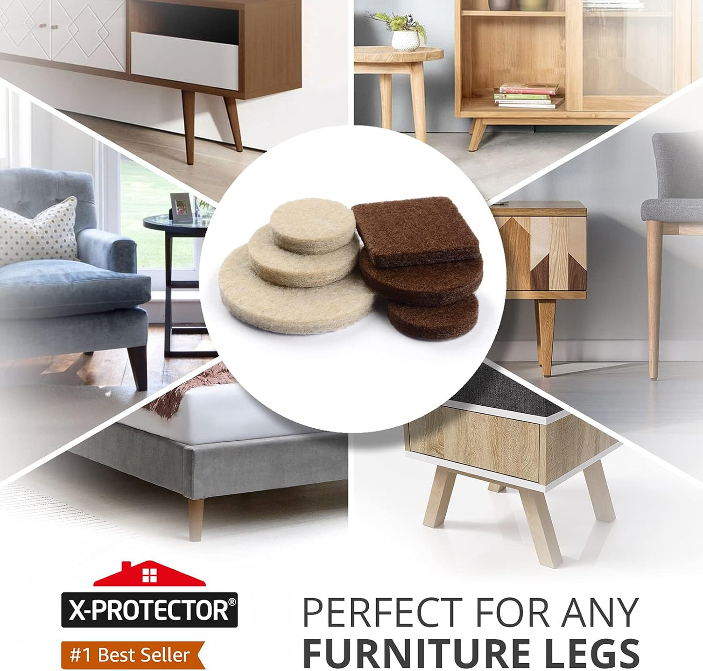 X - PROTECTOR Premium Felt Furniture Pads Brown and Beige, 133 Pieces